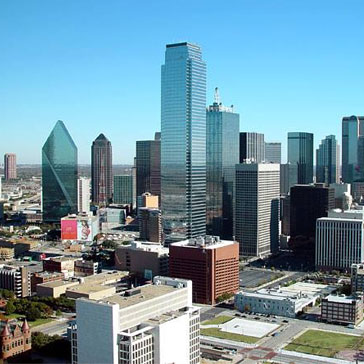 Aerial view of Dallas Texas city skyline