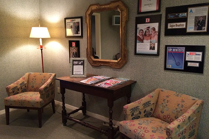 Two armchairs in dental office waiting room