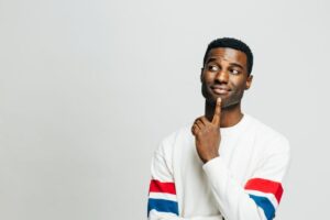 Man wearing curious expression 