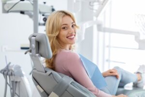 Woman smiling after veneer prep work